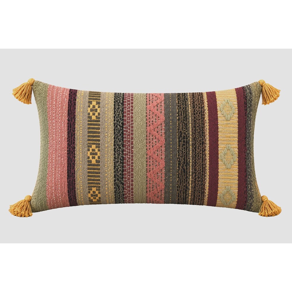 NEW Sundance Lumbar Rug Pillow Cover 16x24 Aztec Tribal Pastels Tassels Stripes